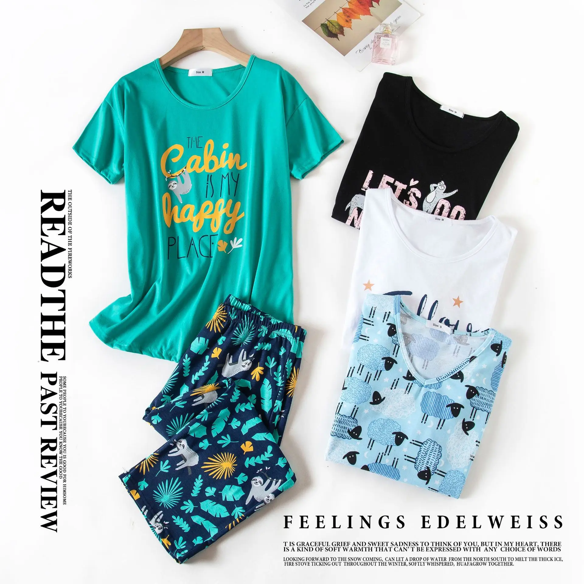 Plus size pajamas sets women Zebra Printed loose short sleeve cropped trousers sweet Cartoon sleepwear pyjamas women pajamas set women pajama suit cotton pajamas set