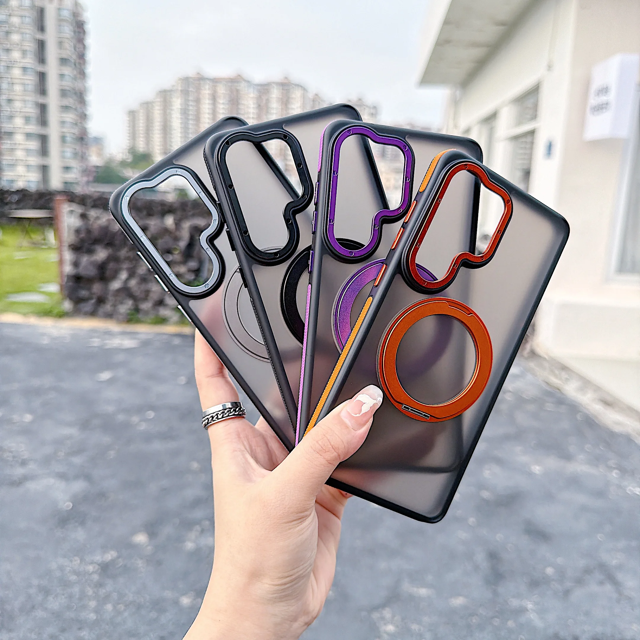 Matte Phone Case with 360° Rotatable Magnetic Kickstand and Lanyard - Protective Cover