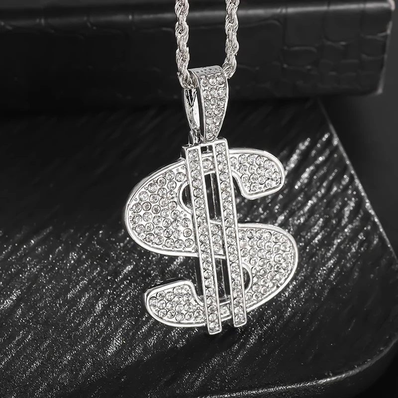 

Popular Hip Hop Zircon Dollar Pendant Necklace for Men and Women Fashion Trend Punk Hip Hop Rock Party Accessories