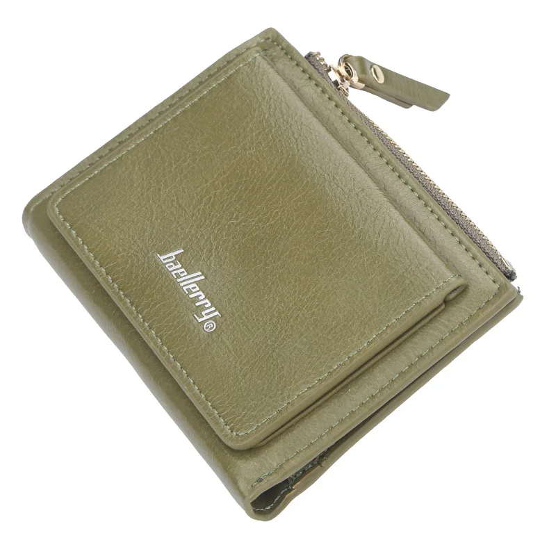 New Womens Short Leather Zipper Wallet Twofold Buckle Zipper Wallet