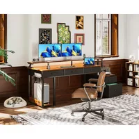 71 Inch Computer Desk with File Drawer, Reversible Office Desk with 4 Drawers & Power Outlet, LED Strip Monitor Shelf CPU Stand 2