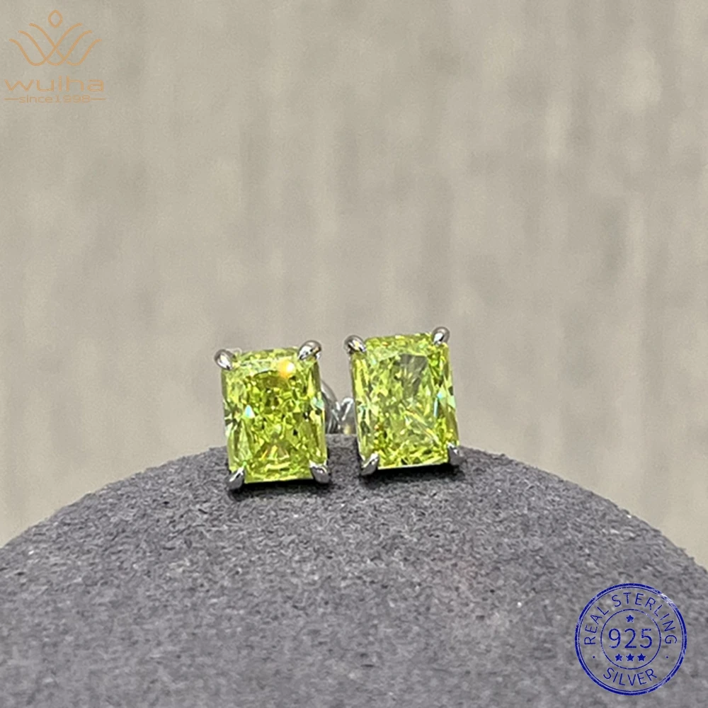 

WUIHA Real 925 Sterling Silver Crushed Ice 4CT Tsavorite Synthetic Moissanite Ear Studs Earrings for Women Gift Drop Shipping