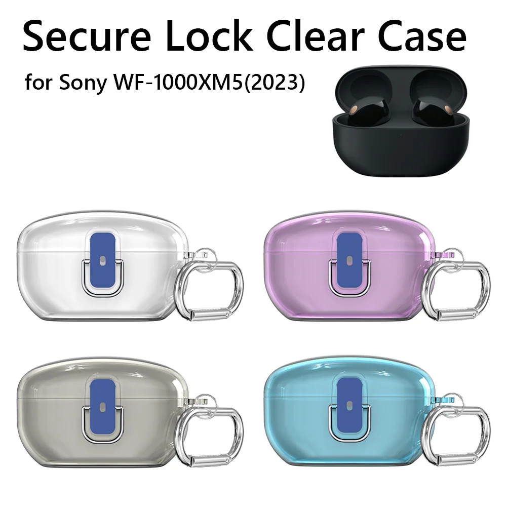 Case Cover Anti drop Secure Lock Clear Case Shockproof with Carabiner for Sony WF 1000XM5 2023 Wireless Earbuds