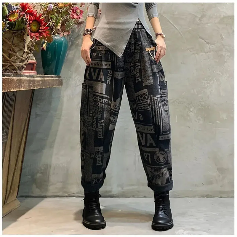 

New Arrival 2022 Spring Autumn Women High Waist Ankle-length Loose Vintage Jeans Camouflage Cotton Denim Harem Pants Pantalones