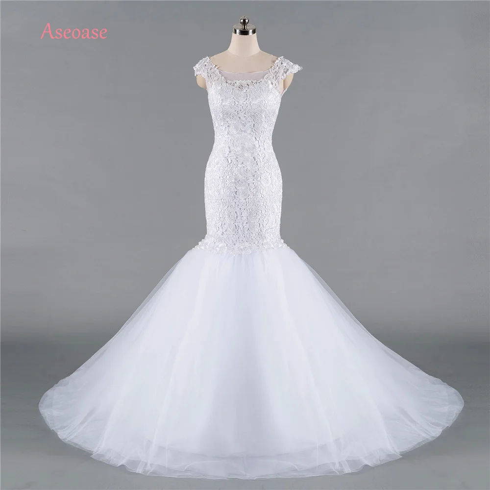 

Aseoase Real Photo Wedding Dresses Mermaid Off The Shoulder Tulle Lace Boho Wedding Gown Bridal Dress Vestido De Noiva