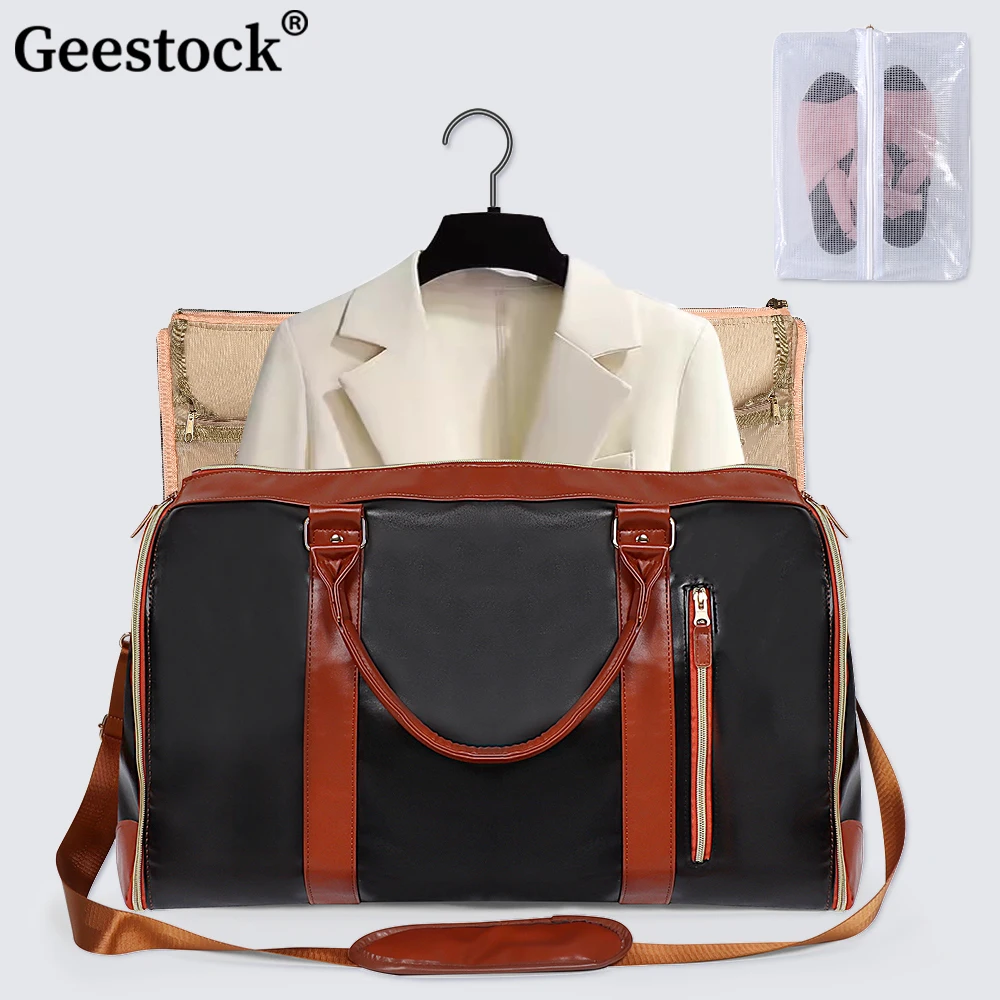 Geestock Folding Suit Storage Bag Large PU Travel Bag Weekender Duffle Bags Waterproof Carry On Business Clothing Women's Bag