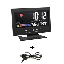 Advanced Color Screen Weather Clock with Indoor Temperature & Humidity Display (Black)