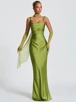 Satin Backless Sexy Maxi Dress – Lace-Up Off-Shoulder