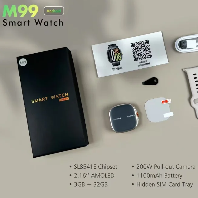 M99 4G 5G كامل Netcom Smartwatch 2.4 بوصة Amoled شاشة 5G بطاقة SIM GPS WIFI HD تطبيق الكاميرا أندرويد 8.1 OS ساعة ذكية للرجال
