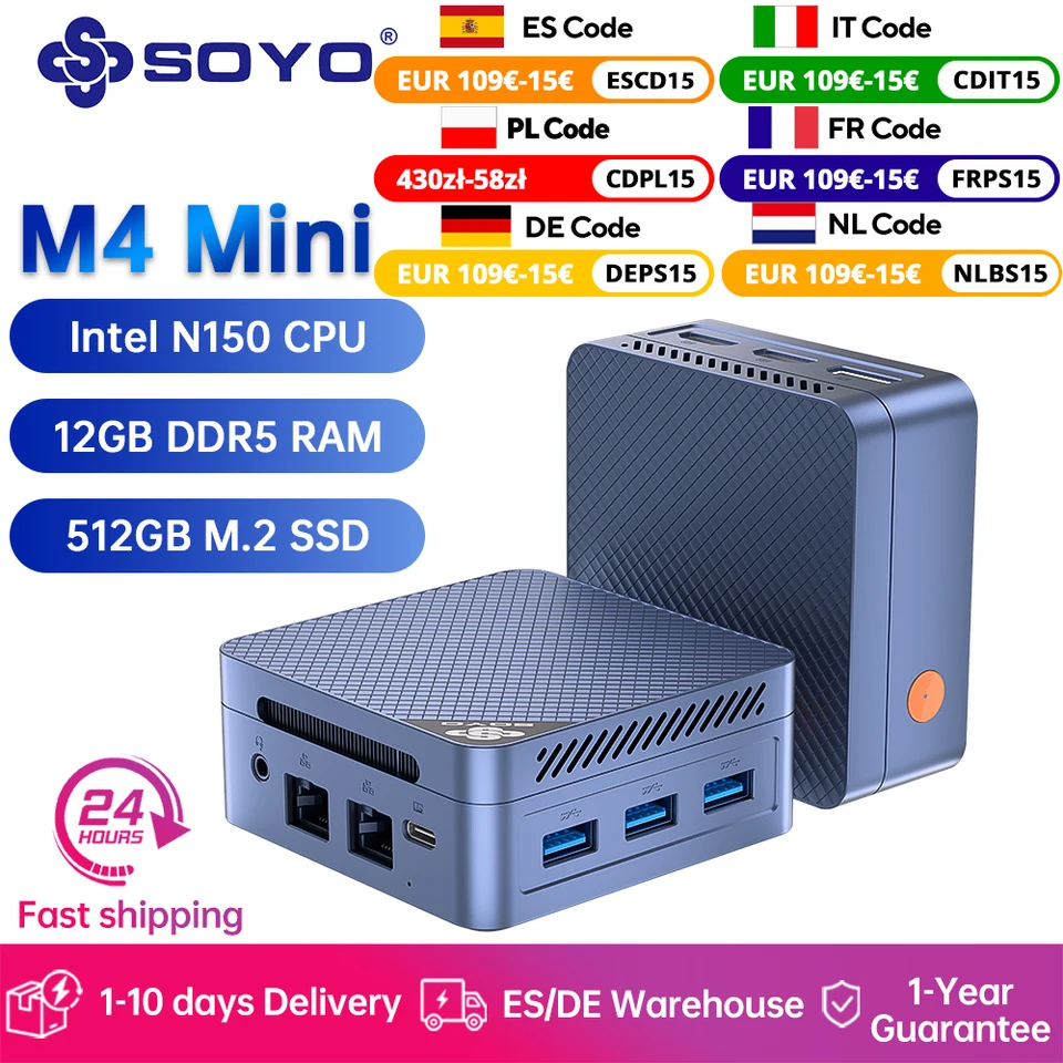 【新品】SOYO M4 Pro ミニPC 16GB+512GB WiFi6 SOYO M4 Plus Mini PC Intel Twin-Lake N150 CPU Windows 11