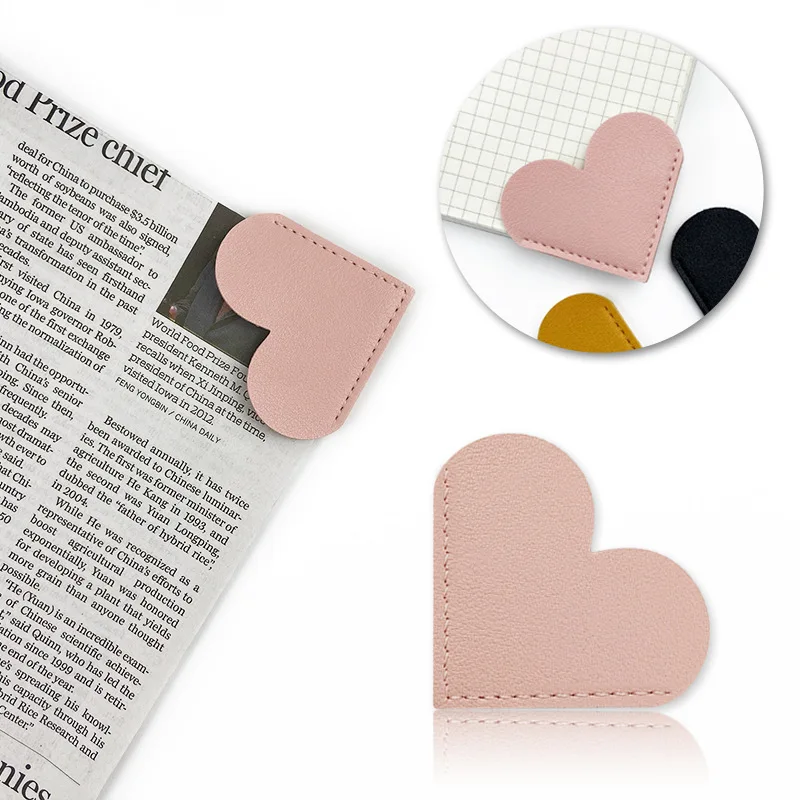 Pu Leather Heart Bookmark Attached Love Bookmark