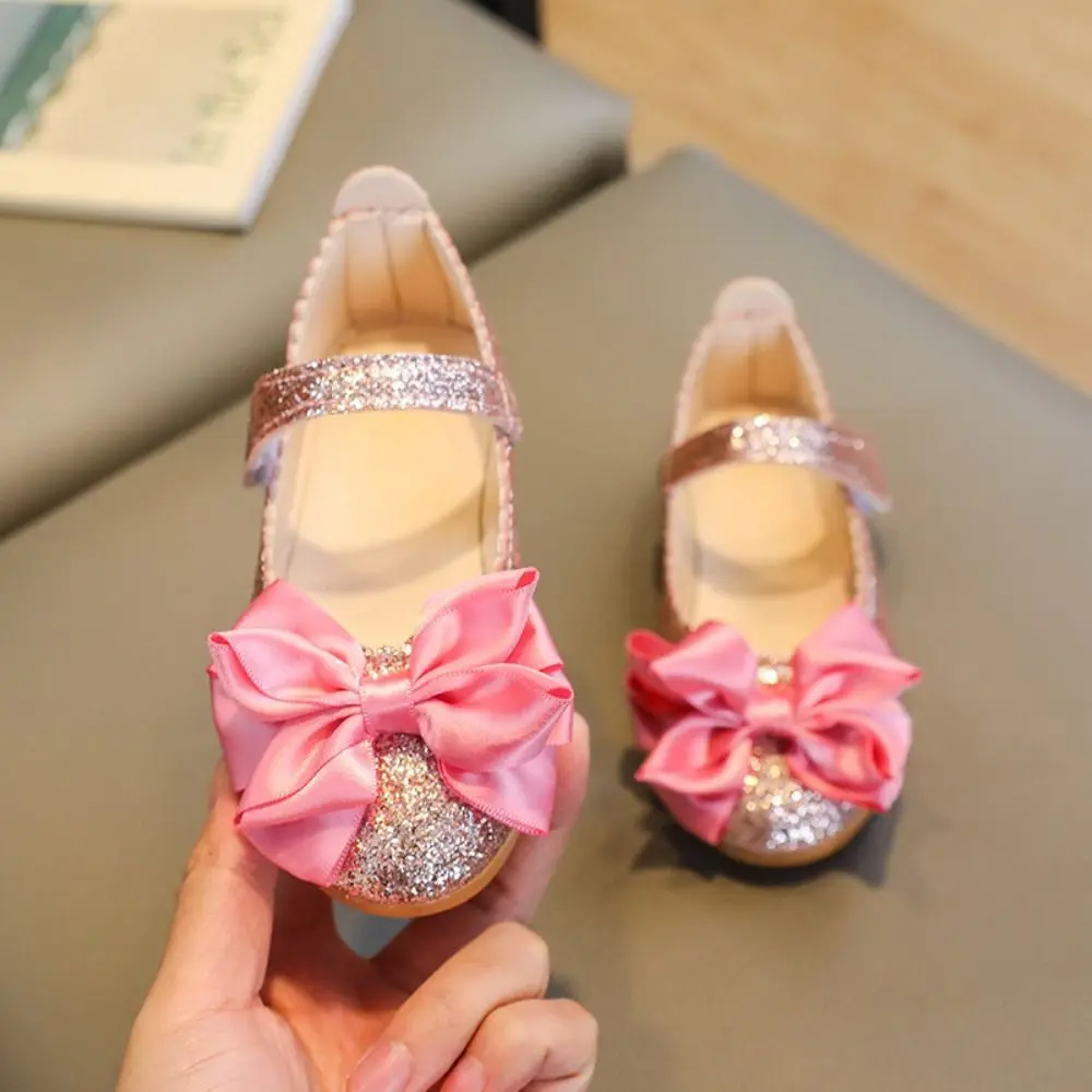 Princess Glitter Princess Dress Shoes Bow-knot Soft Bottom Leather Shoes Breathable Bright Dance Party Shoes Students