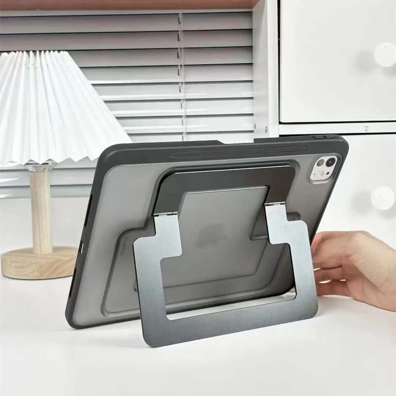 Enhanced Shockproof Acrylic Tablet Case with Hand-held Metal Bracket and Stand