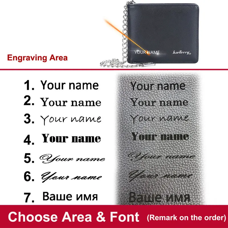 Baellerry 2022 New Men Short Wallets Small Card Holder Name Customized Luxury Male Purse Photo Holder Fashion Chain Men's Wallet 6