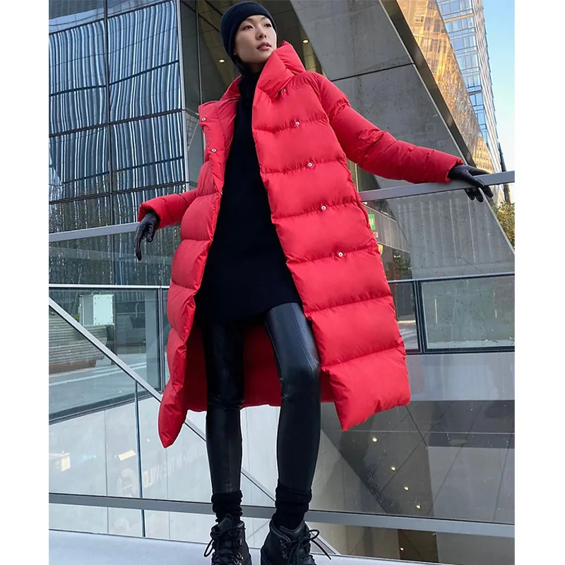 Down Jacket Women's Hooded Simple Version Cape 90 Goose Down Long Coat Thickened Cold Insulation Women