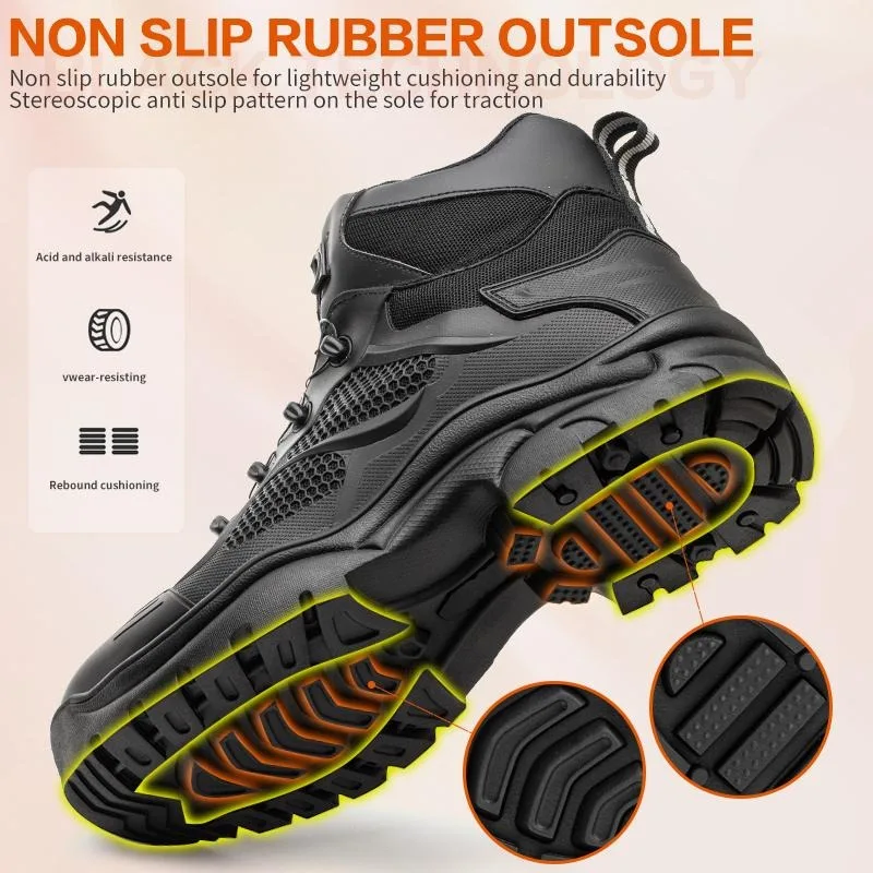 Safety Shoes Men Shoes Men's Work Safety Shoes High Top Lace-up Steel Toe Anti-smash And Anti-puncture Work Boots Comfortable