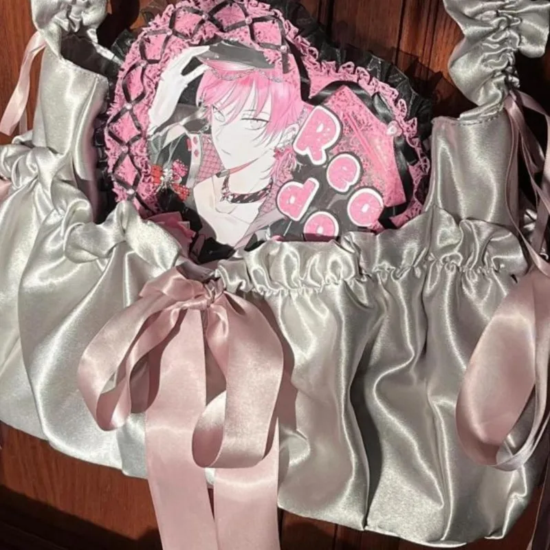 JIAERDI Harajuku Bow Silver Messenger Bag Women Sweet Cool Soft Large Capacity Ita Bags Ladies Fairycore Aesthetic Y2k Bag Chic