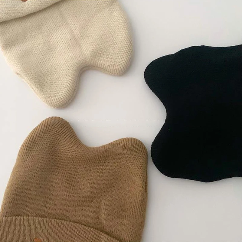 Cute Bear Knitted Newborn Baby Beanie Solid Color Infant Boys Girls Warm Hat Cap Winter Outdoor Warmer Toddler Hats Caps 4