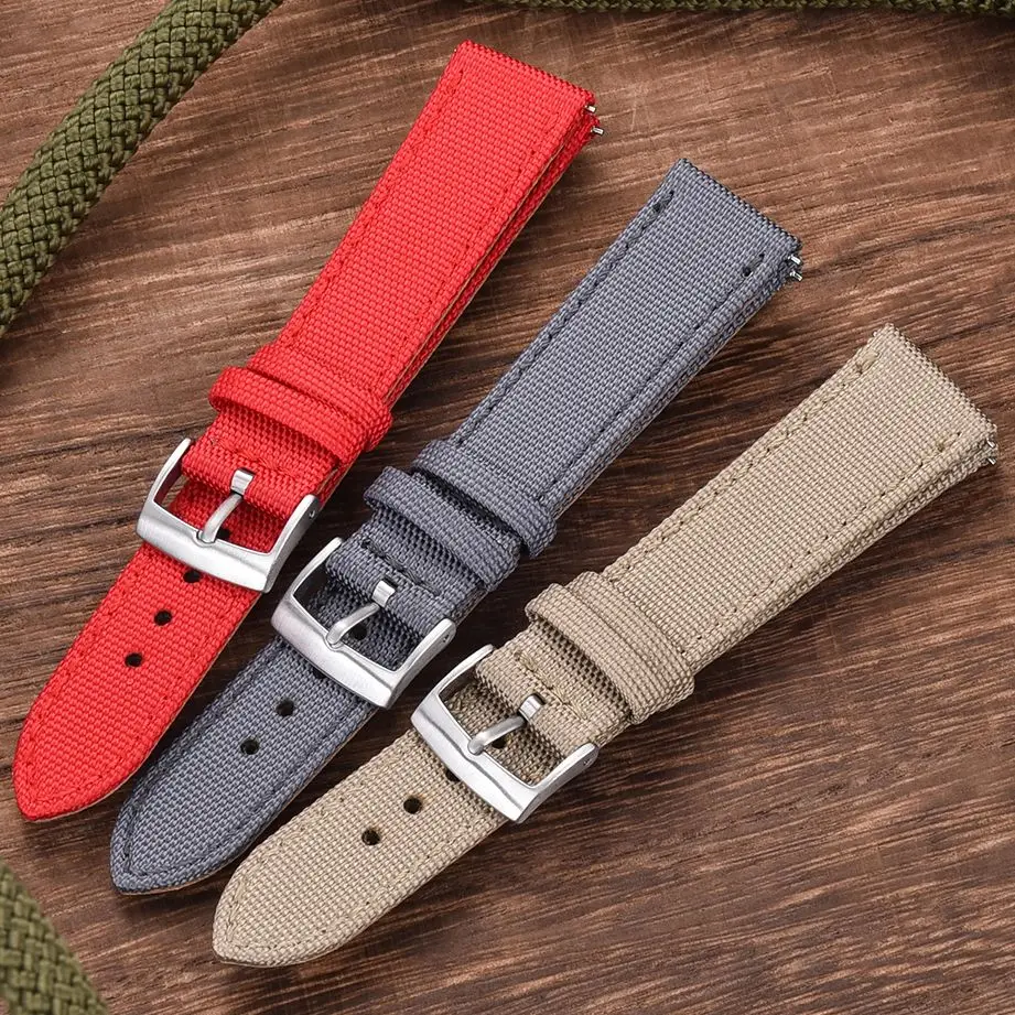 Waterproof Sailcloth Watch Band+Genuine Leather Watch Strap 18/20/22mm