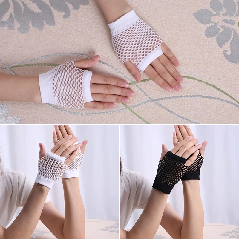 Short Fishnet Gloves,Fingerless Nylon Hollow Out Coarse Mesh Gloves Sexy Cosplay Mittens Unisex Elastic NetFashion Gloves