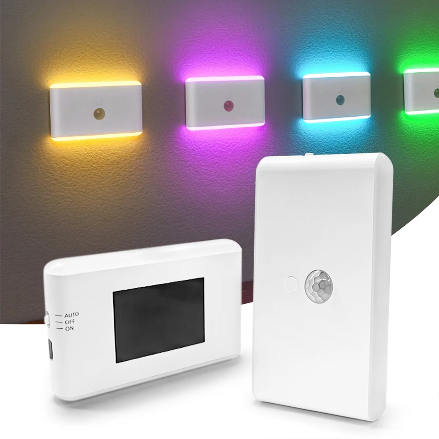 Wireless Rechargeable Wall Lamp RGB Led Night Light with Motion Sensor Human Body Detector for Kitchen Cabinet Hallway Staircase