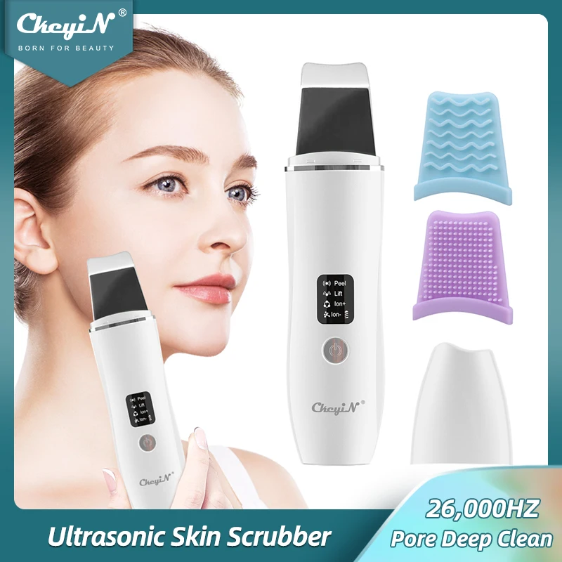 CkeyiN Ultrasonic Skin Scrubber High-frequency Vibration Facial Lifting Massager Face Pore Deep Cleaning Shovel Comedo Extractor
