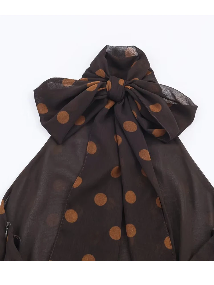 New Halter Tops Fashion Backless Bow Elegant Crop Top Woman Sleeveless Polka Dot Print Short Tops For Women Sexy Party Tops ﻿