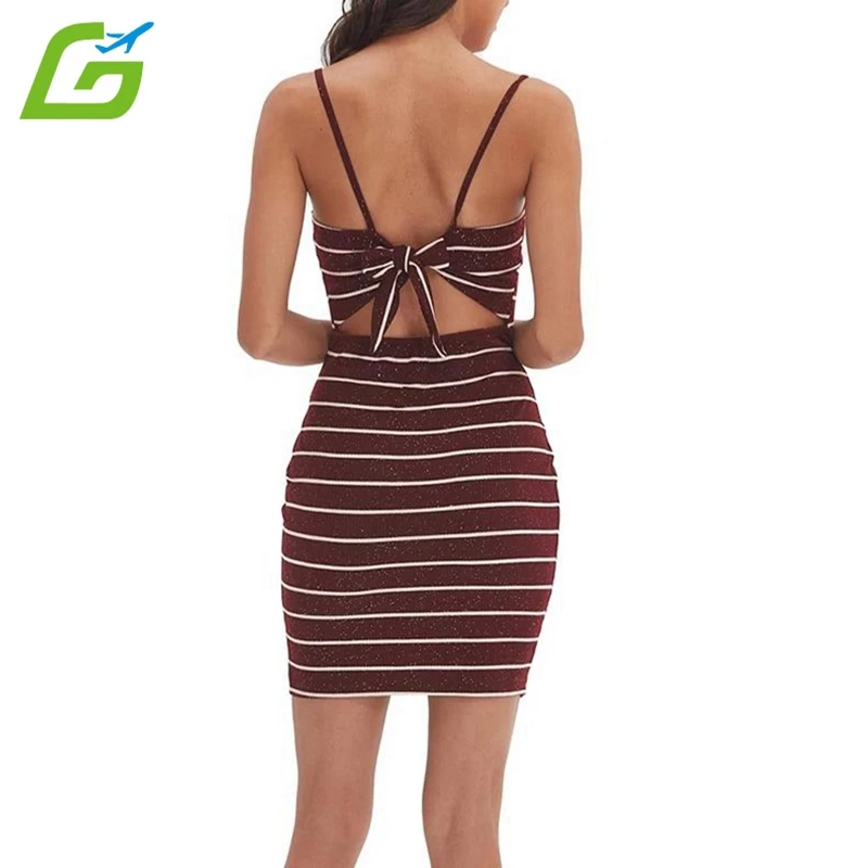 Vintage Women's Short Spaghetti Strap Striped Sexy Party Dress