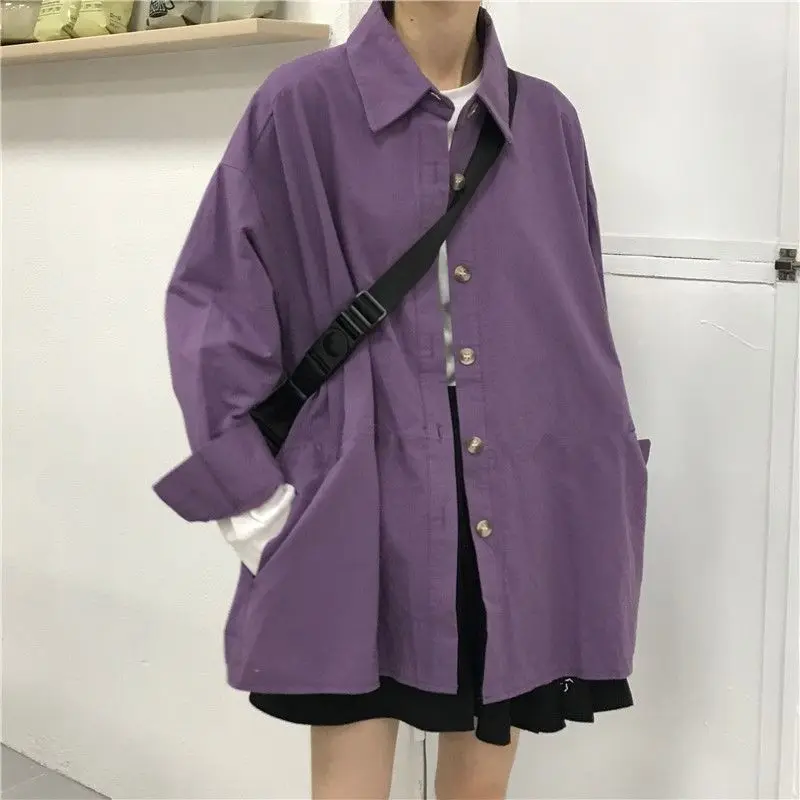 

Deeptown Purple Shirt Korean Style Fashion Woman Blouse 2023 Long Sleeve Top Oversized Harajuku Fashion Vintage Spring Clothing