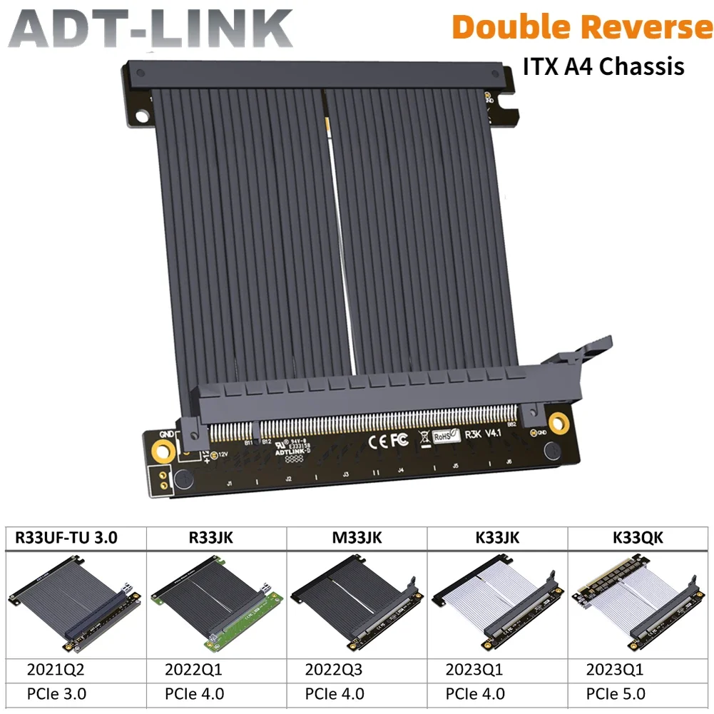Cabo de Extensão Gpu para Placa Gráfica Pci Express Dual Reverse Alta Velocidade Apt Gen Cabo Pcie Riser 5.0 16x Itx Chassis a4 4×16