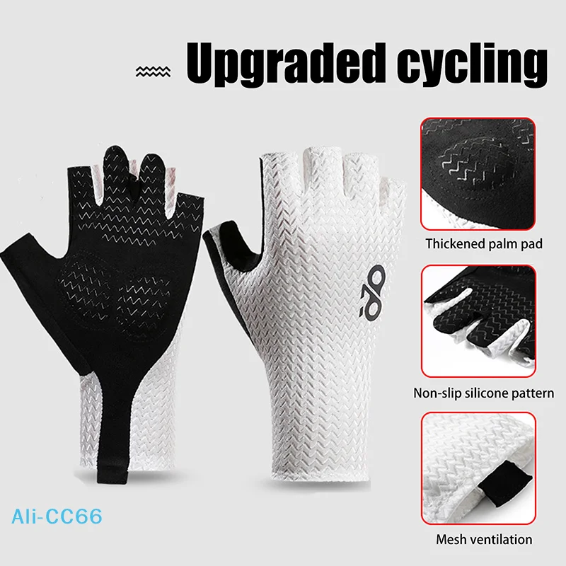 【M】Summer Breathable Half Finger Cycling Gloves Ultralight Road Bike Gloves Anti-Slip Silicone Pad Cooling Sport Gear