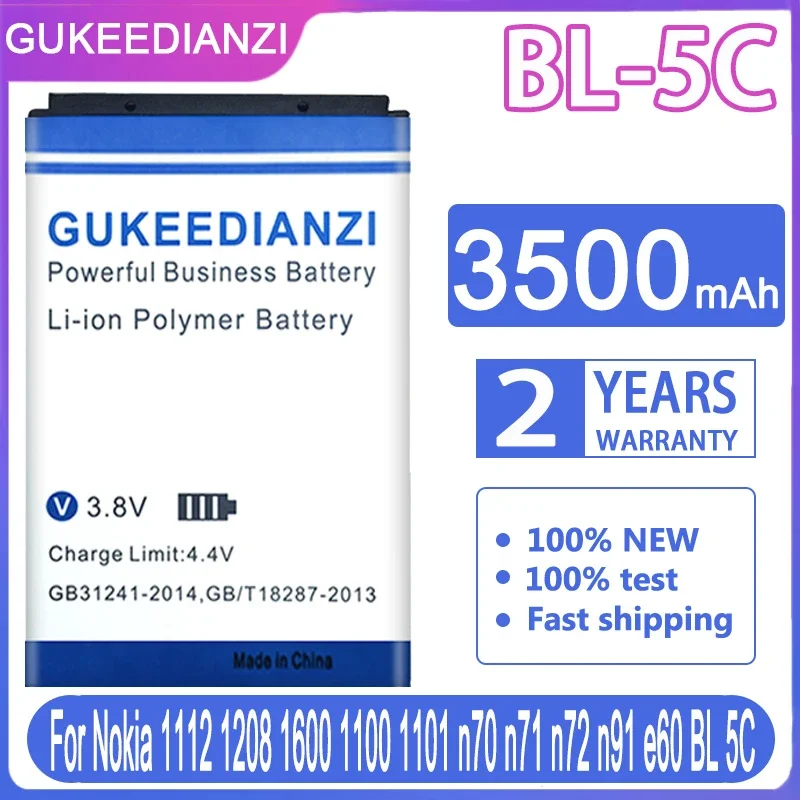 Gukeedianzi Batteria Bl-5C Bl-5Ca 3500Mah Per Nokia 1000 1010 1108 1110 1112 1116 E50 E60 N70 6680 2020 Bl5C Bl 5C + Power Bank