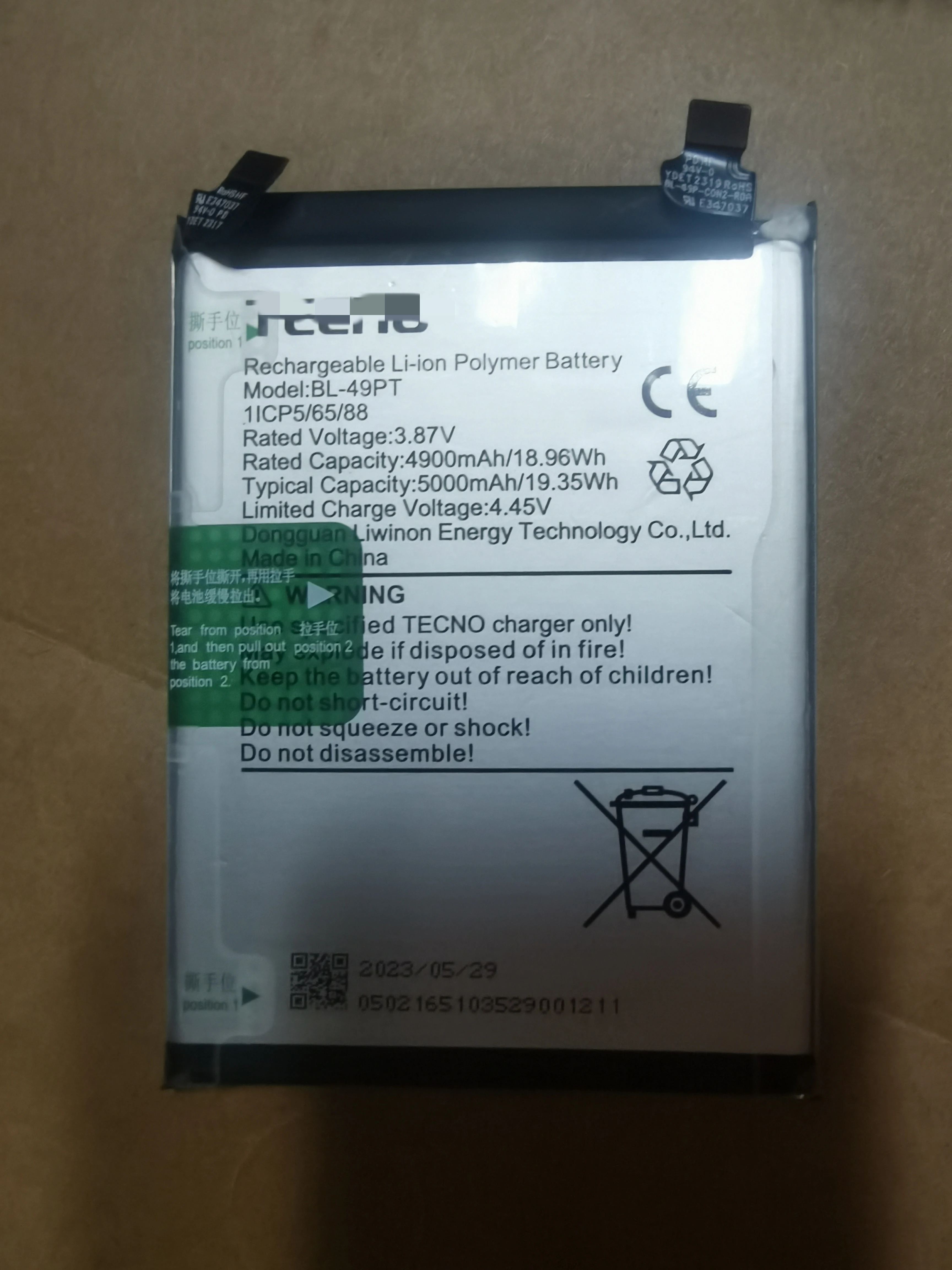 

Новый оригинальный аккумулятор Tecno BL-49PT