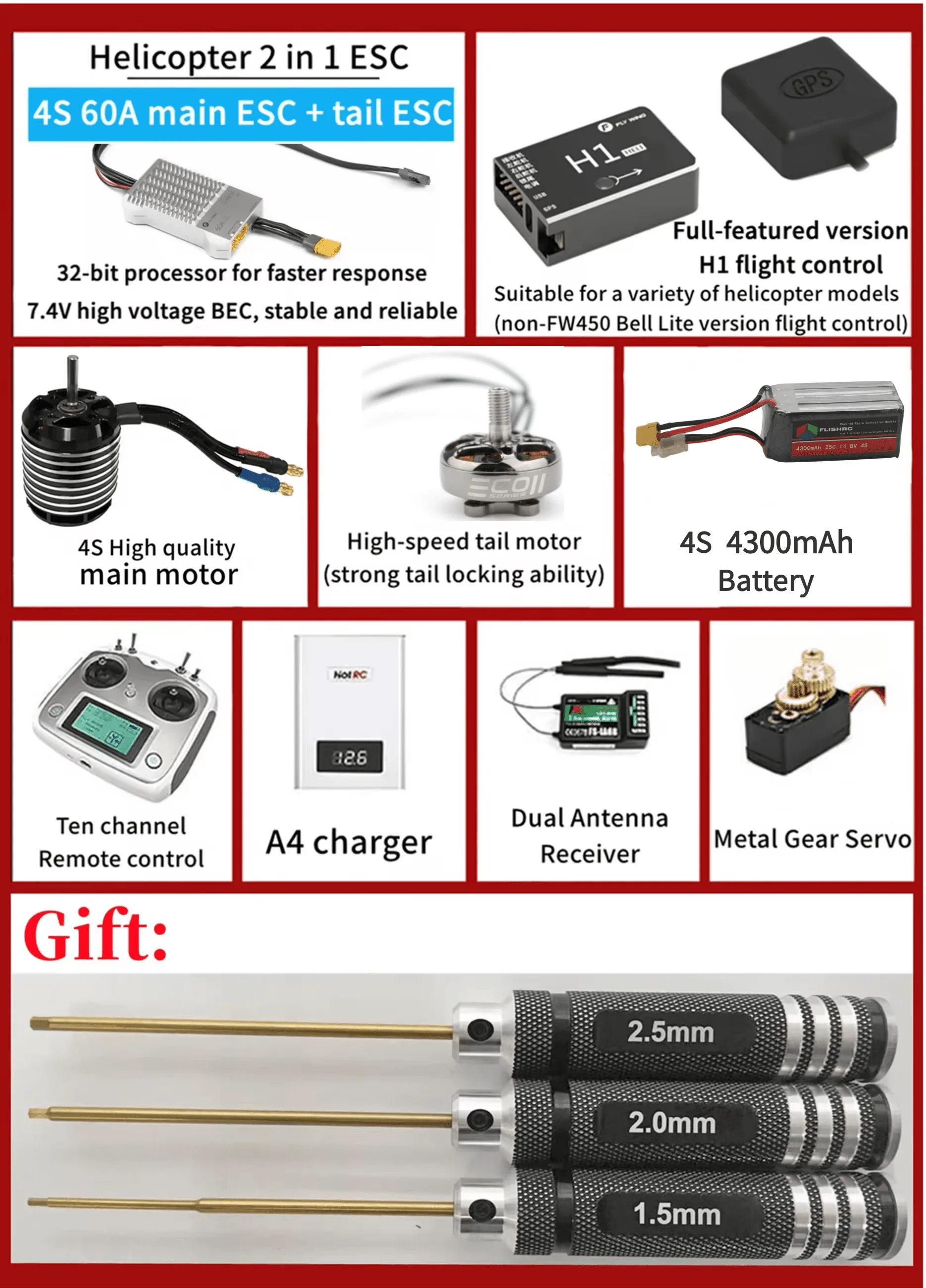 FL450 V4 FLISHRC Roban Airwolf 450 Size Helicopter Scale 6CH RC Helicopter GPS with H1 Flight Control RTF FLISHRC Helicopter 6