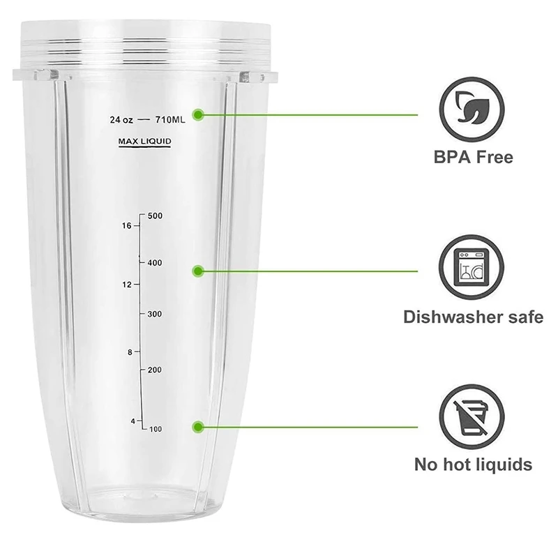 2 Pack Replacement 24Oz Cup with Spout Lid for Nutri Ninja Auto IQ Series Blenders with BL450/BL454/BL456/BL480/BL481