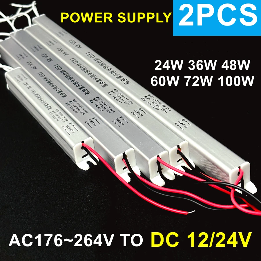 แหล่งจ่ายไฟแบบแถบ 12V 24V 100W AC เป็น DC สำหรับภายนอกอาคาร IP20 กันน้ำ กันฝุ่น ตัวเครื่องอะลูมิเนียม ไดรเวอร์ไฟแบบแถบ 2~1 ชิ้น 1