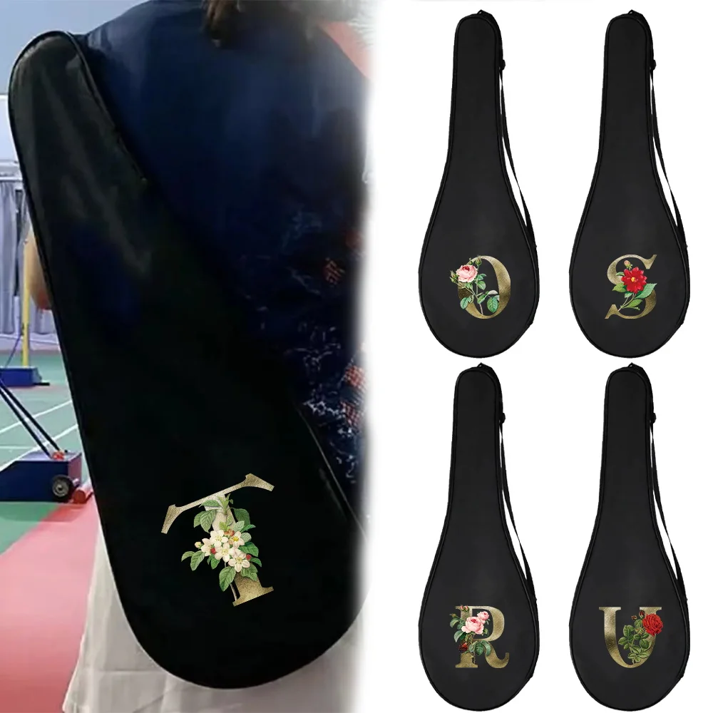 

Thick Badminton Racket Case Portable Nylon Material Tennis Protective Pouch Golden Flower Printing Durable Shoulder Tote Bags