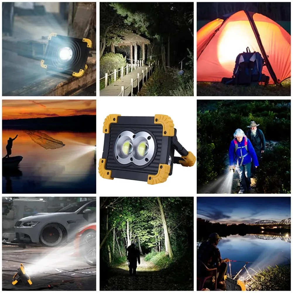 100W portable LED spotlight COB ultra bright LED working lamp USB rechargeable for outdoor camping lamp 18650 emergency