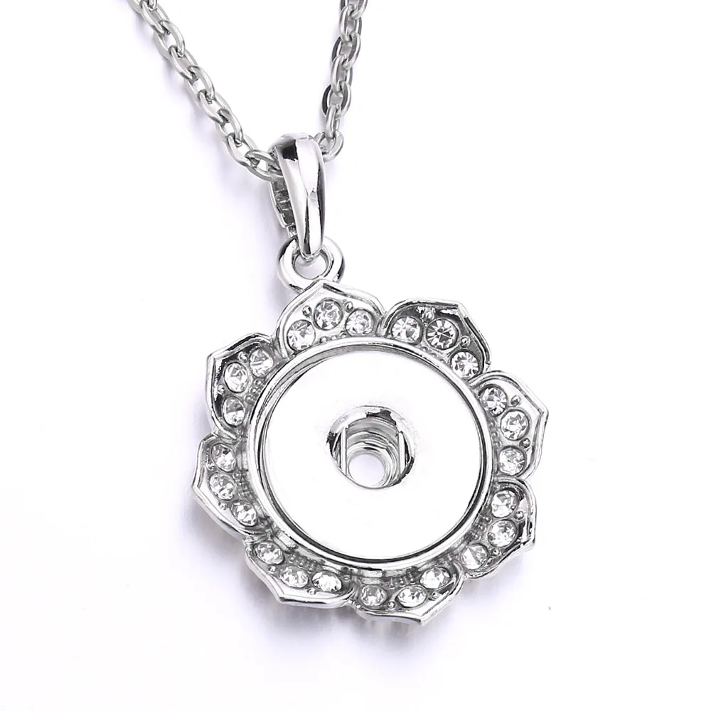 10Pcs Rhinestone Flower Snap Button Pendant Necklace For Women Snaps Buttons Jewelry