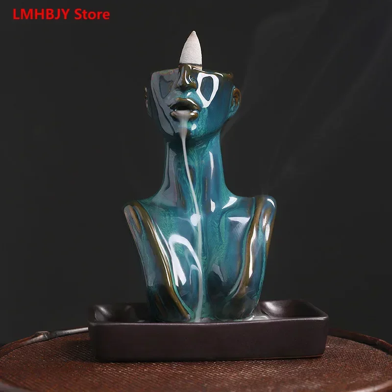 

LMHBJY Ceramic Statue Backflow Incense Burner Creative Beauty Sandalwood Cigarette Backflow Incense Burner Home Decoration