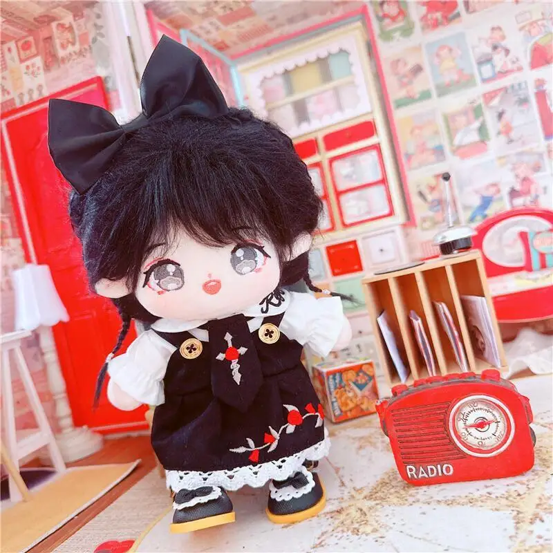 20cm Cute Idol Plush Doll Cartoon 4Pcs Black Academy Dress Set Clothes Accessory DIY Toy for Girls Fans Gifts Kawaii Room Decor