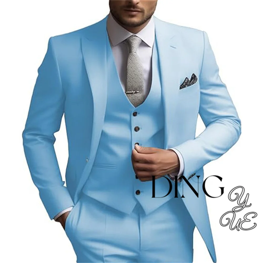 Men's Suits Regular Fit 3 Piece Tuxedos Peak Lapel Jacket + Waistcoat + Trousers for Graduation