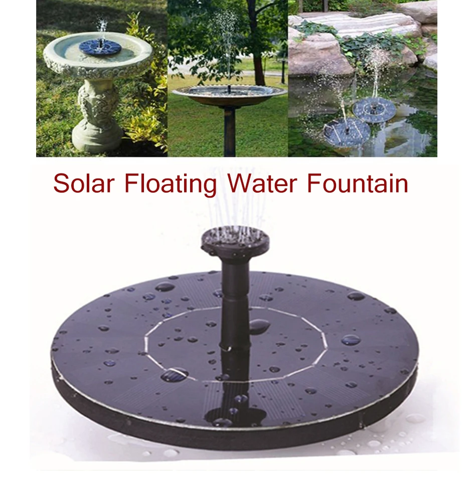 1W Mini Solar Floating Water Fountain Pump With Solar Panel Nozzles For Outdoor Garden Swimming Pool Bird Bath Pond Fish Decor
