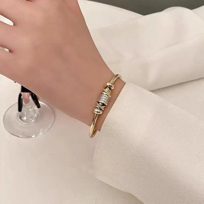 UILZ Gold Plated Cuff Bangle Copper Material Cubic Zircon Stone Rhodium Plated Size Adjustable Cuff Bracelet Girl Fashion Gifts