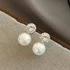 Boucles d'oreilles romantiques françaises simples incrustées de perles rondes en Zircon pour filles, nouveaux bijoux à la mode, accessoires de luxe pour femmes, 2025
