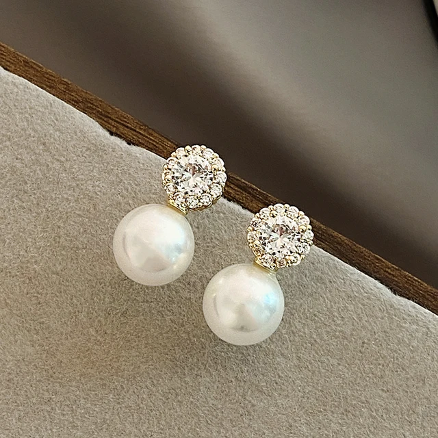 Boucles d'oreilles romantiques françaises simples incrustées de perles rondes en Zircon pour filles, nouveaux bijoux à la mode, accessoires de luxe pour femmes, 2025