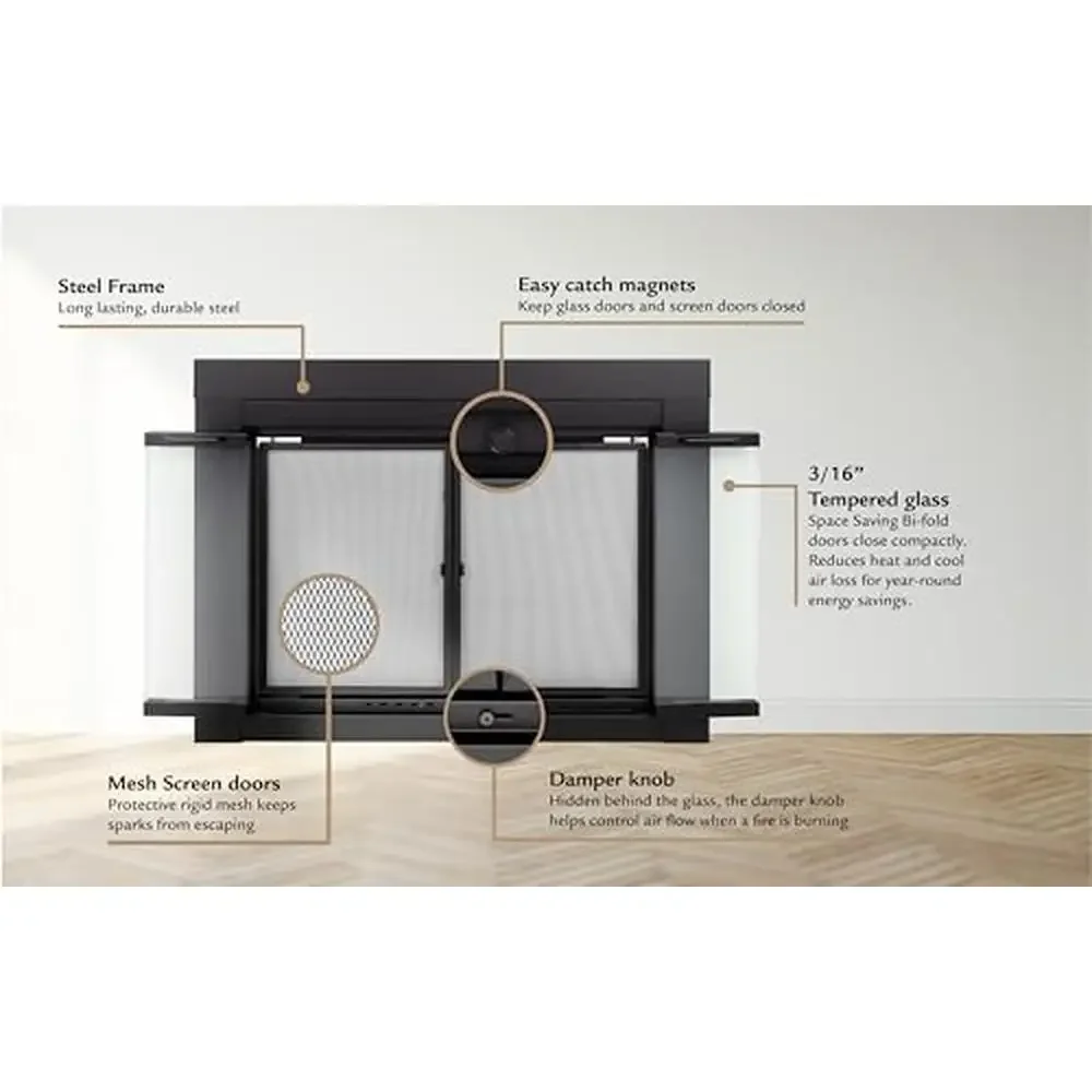 Fireplace Glass Door Small Black Bi-fold Doors Clear Glass Mesh Panel 5