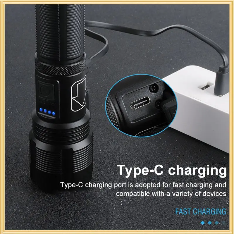 

Суперъяркий фонарик с USB-подсветкой, фонарики с 5 режимами, водонепроницаемый дисплей питания для кемпинга, чрезвычайных ситуаций