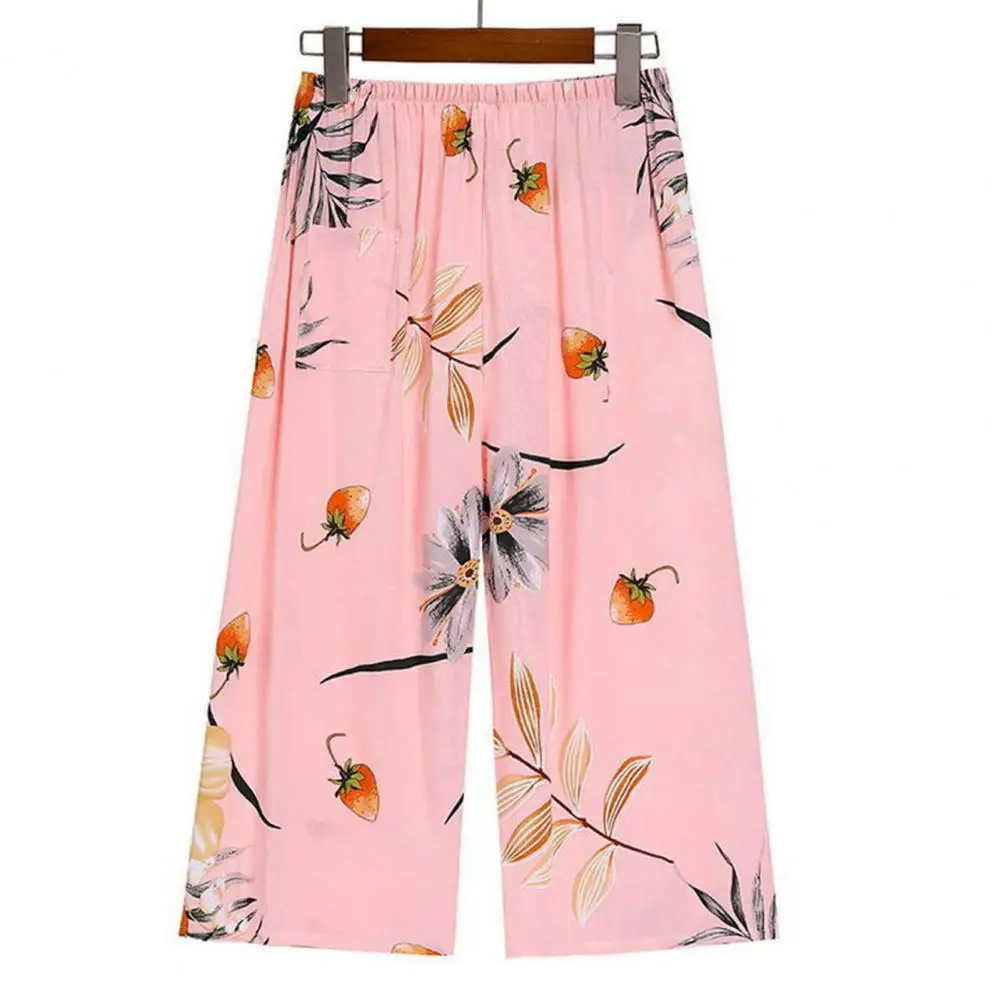 

Women Loungewear Flower Print Mid-aged Mother Pajamas Set with Loose Pleated Vest Wide Leg Pants for Homewear Soft Comfortable
