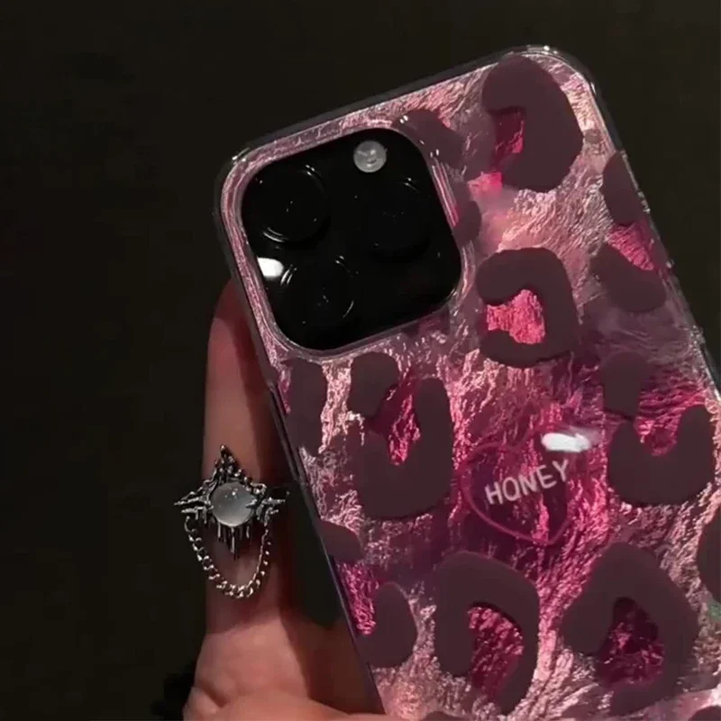 Chic Pink Leopard Print Heart Soft Phone Case